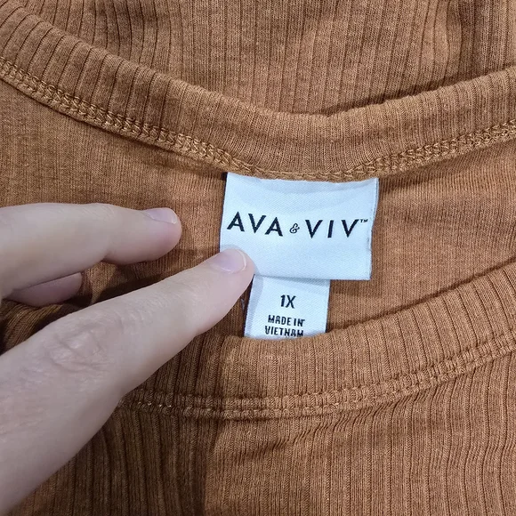 Ava & Viv Women's Short Sleeve Ribbed Top in Rust - Picture 6 of 8